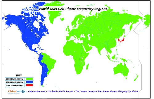 World Cell Phone GSM Frequencies Region Map